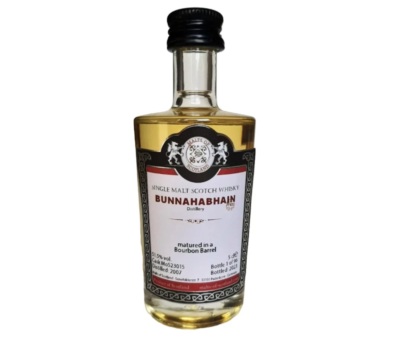 Bunnahabhain 2007 Peated Refill Bourbon Barrel 51,5% Vol Malts of Scotland Miniatur
